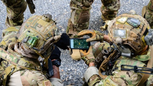 Preview: Smart teamwork of soldiers running forward and attacking enemy during military operation, Army