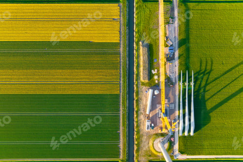 Preview: Construction and installation of a wind turbine. Production of clean green energy.
