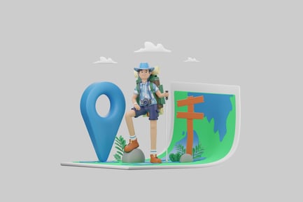 Preview: Cartoon tourist with sign post