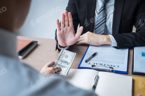 Preview: Anti bribery and corruption concept, Business man refusing and don
