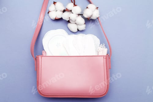 Preview: Pink Purse with Feminine Hygiene Products and Cotton