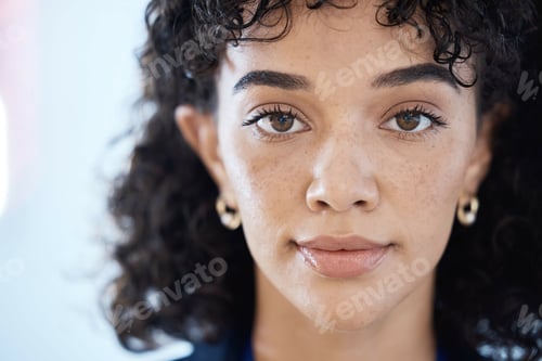 Preview: Black woman, headshot portrait and office for vision, focus or motivation for job in finance compan