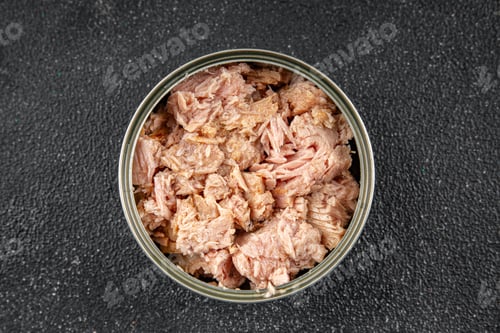 Preview: Tuna canned fish seafood appetizer dish organic product fresh tasty gourmet food background
