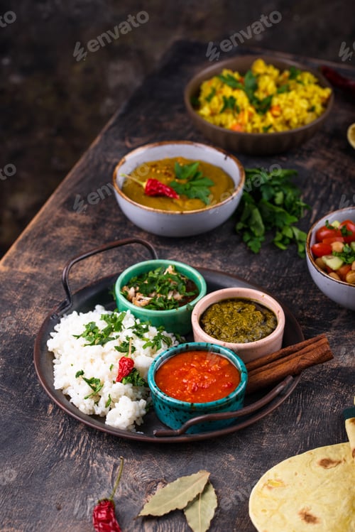 Preview: Assorted of traditional Indian food.