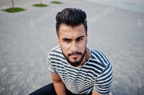 Preview: Arabian beard man model at stripped shirt