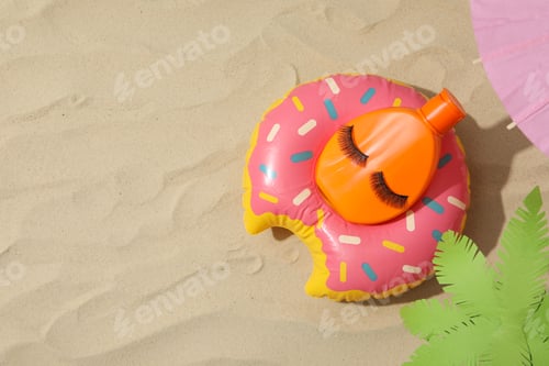 Preview: Concept of summer skin care accessories, space for text