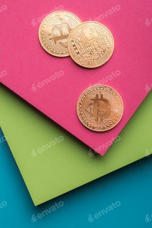 Preview: Bitcoins on colorful background