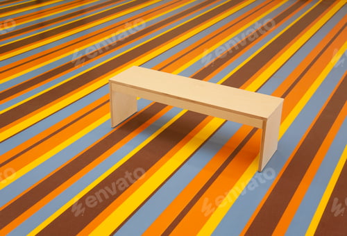 Preview: Wooden Bench on a vibrant Striped Floor