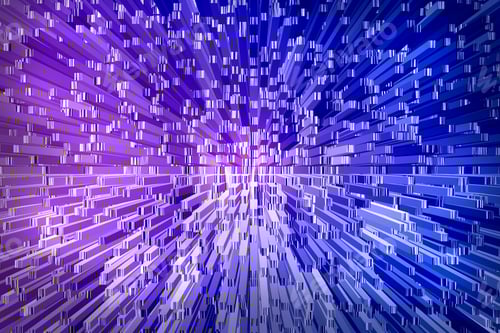 Visualização: Fundo abstrato de blocos 3D digitais roxos azuis