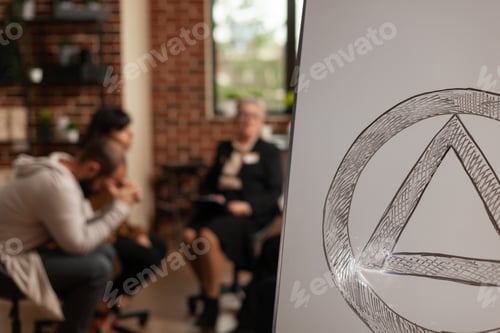 Preview: Close up of aa therapy meeting symbol on white board