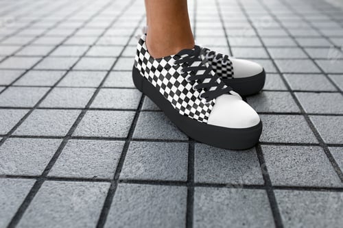 Preview: Checkered pattern sneaker, women's casual footwear on grey tiled floor