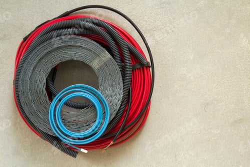 Preview: Heating floor system wires and cables. Renovation and construction concept. Comfort house
