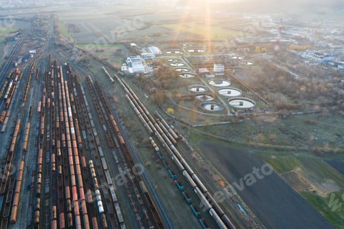 Preview: Industrial conceptual scene with trains. Top view.