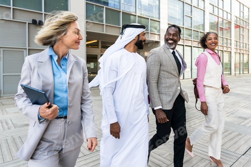 Preview: Group of multiethnic business people meeting an emirati businessman
