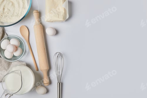 Preview: top view of ingredients for dough on table