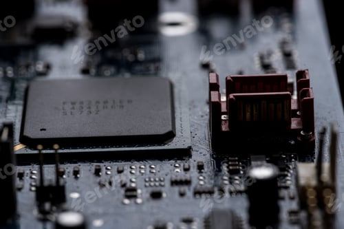 Preview: close up view of computer motherboard with chip