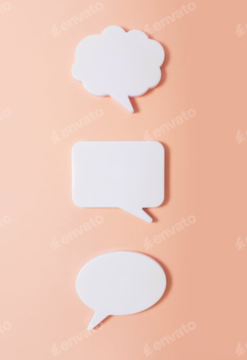Preview: Clouds of dialogue. Form for letter or text.Chat icons on a light background.3D image.