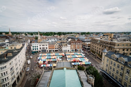 Preview: High angle view of the colorful market of Cambridge