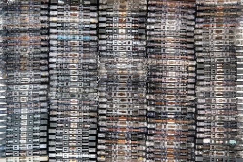 Preview: Huge collection of audio cassettes. Retro musical background