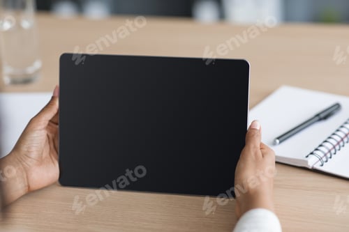 Preview: Man using device in office, online call, meeting with colleagues and mobile app