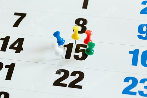 Preview: Pushpins on calendar, Busy and overworking days