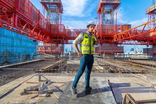Preview: Portrait of an engineer designing a concrete floor and column structure for a shopping center.