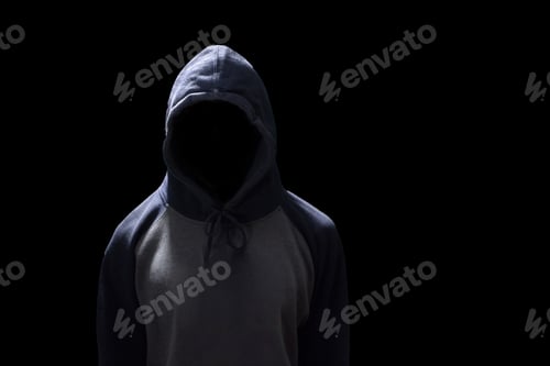 Preview: Hacker standing. Human anonymous in safety security computer technology concept. Anonymous