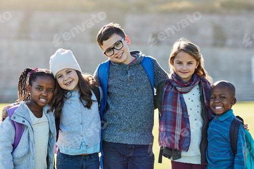 Preview: The future is ours. Cropped shot of elementary school kids holding each other outside.