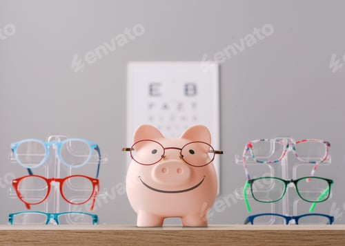 Preview: Happy piggy bank wearing new glasses