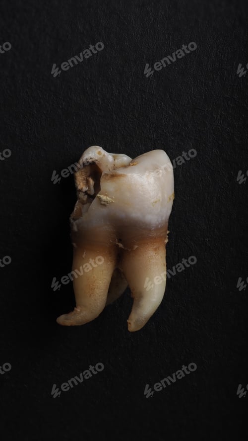 Preview: Macro shot of a decayed teeth till root after extraction of dentist.