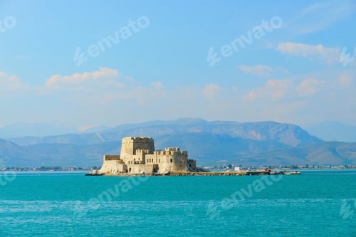 Preview: Nafplio city in Greece with Bourtzi castle on the water.