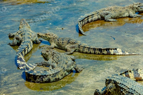Preview: American Alligators (Alligator mississippiensis) swimming in a freshwater body of water