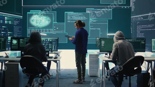 Preview: Happy cheerful hackers team gaining access inside network systems