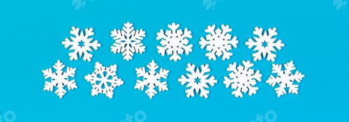 Preview: Set Banner of white snowflakes on colorful background. Top view of Christmas ornament.