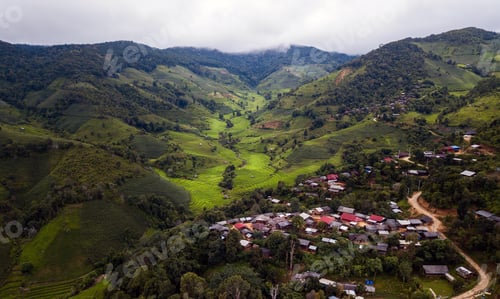 Preview: Top view Terraced rice field at Mae Cham Chiangmai Northern Thailand
