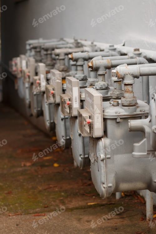 Preview: Set of the gray painted iron pipes in the factory