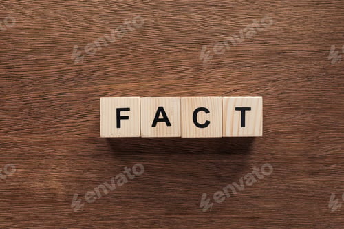 Preview: top view of wooden cubes with word fact on wooden tabletop