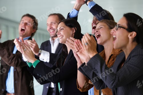 Preview: Business team applauding, smiling