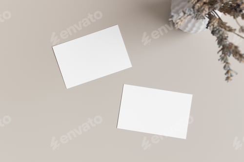 Preview: Two white business cards mockup 85x55mm with lavender.