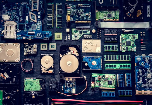 Preview: Computer hardware parts flat lay