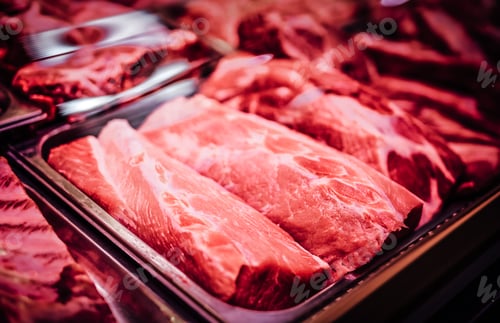 Preview: Much of red and raw meat in a meat grocery