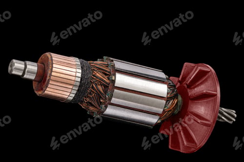 Preview: Rotor or of anchor electric motor closeup, isolated on black background