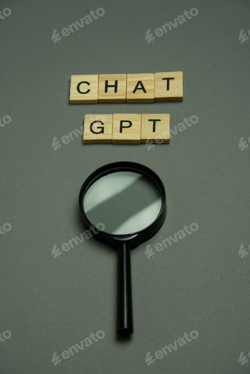 Preview: Chat GTP written in wooden letters and a magnifying glass.
