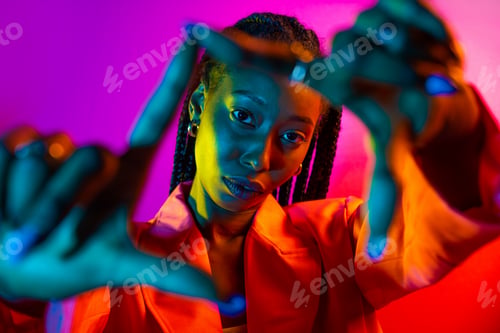 Preview: Beautiful afro woman with pigtails and stylish clothes