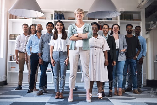 Preview: Portrait of a diverse group of businesspeople standing together in an office