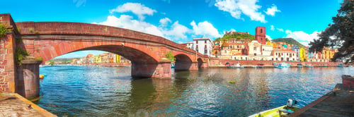 Preview: Astonishing cityscape of Bosa town with Ponte Vecchio bridge across the Temo river