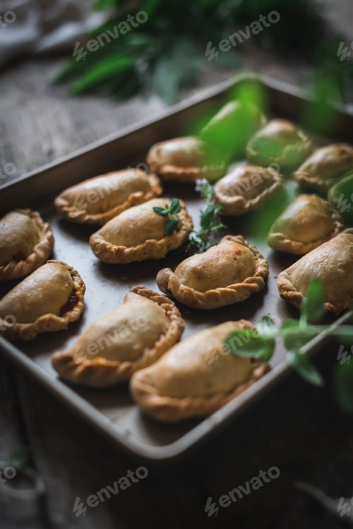 Preview: Freshly baked pies on tray