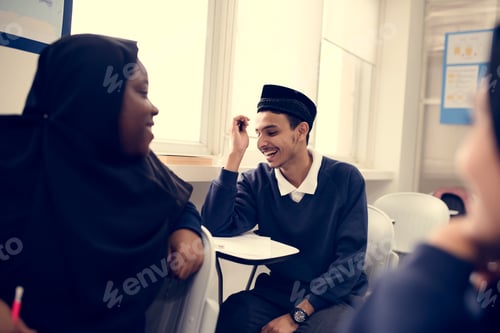 Preview: diverse muslim children studying in classroom