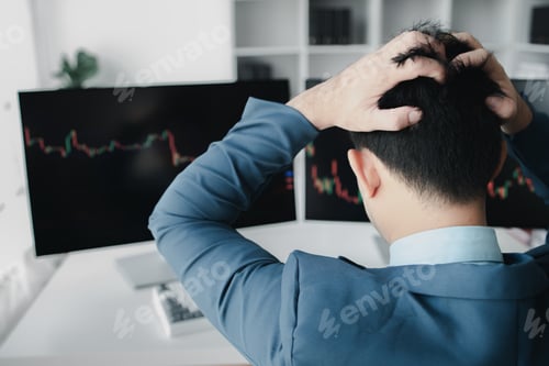 Preview: Stock investor stressed due to falling stocks, businessman is trading stocks for profit, stock marke