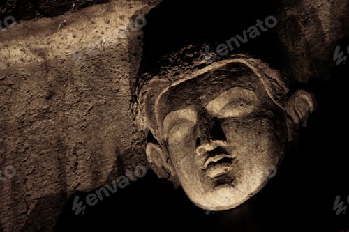 Preview: Ajanta Cave with Buddha statue inside in Maharashtra, India